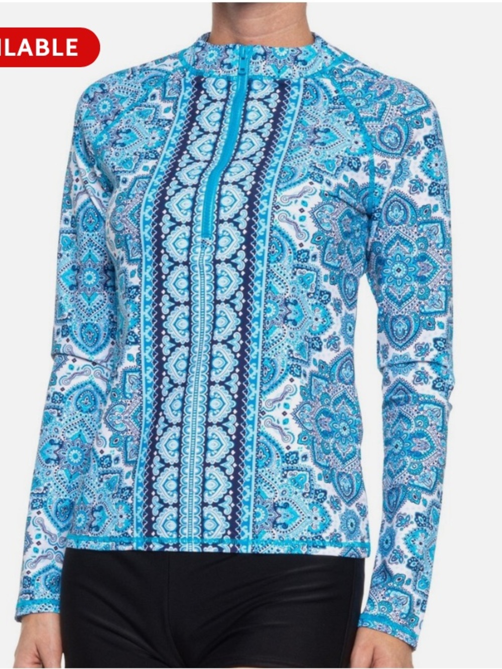 AQUA ET SOL's HH rash guard Blue Paisley Long-Sleeve Women’s Swim Coverup